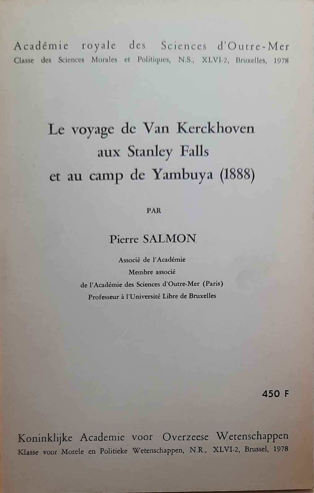 Book cover 19780202: SALMON Pierre | Le voyage de Van Kerckhoven aux Stanley Falls et au camp de Yambuya (1888)