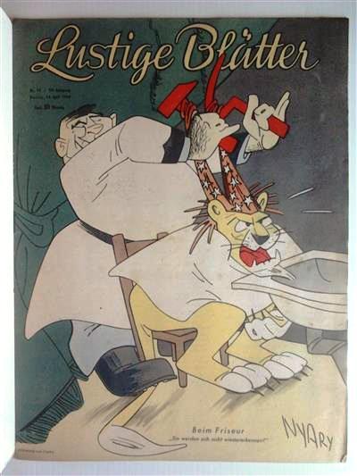 Book cover 201407102325: NN, Nyary (Zeichnung) | Lustige Blätter Nr. 15 59.Jahrgang 1944: Beim Friseur: 