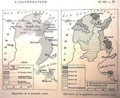 Article 201408171419: kaartje Grootgrondbezit in Tunesië in 1935