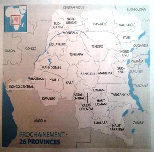 Article 201507011247: Congo schakelt op 20150630 officieel over naar 26 provincies
